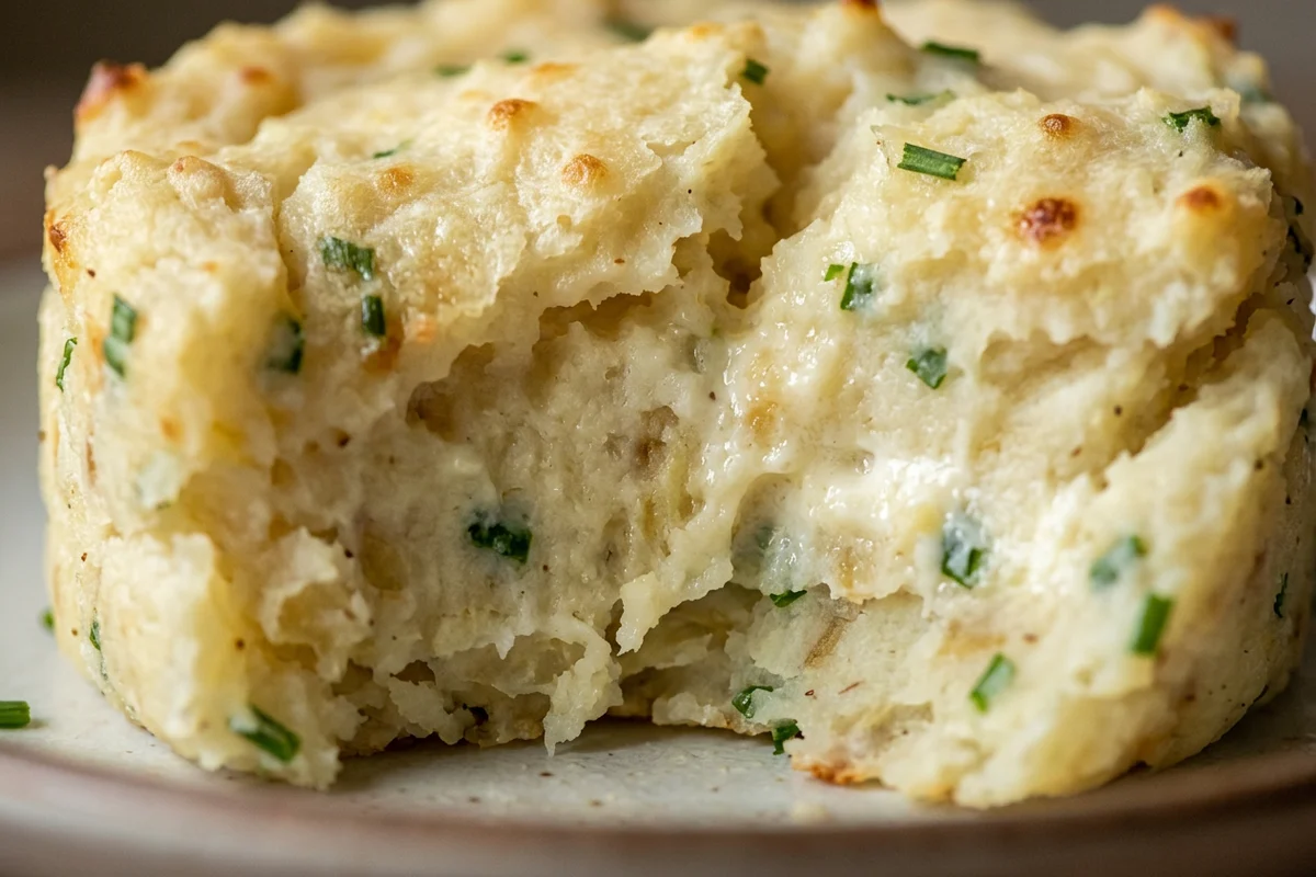 Baking dish of mashed potatoes topped with chives and paprika.